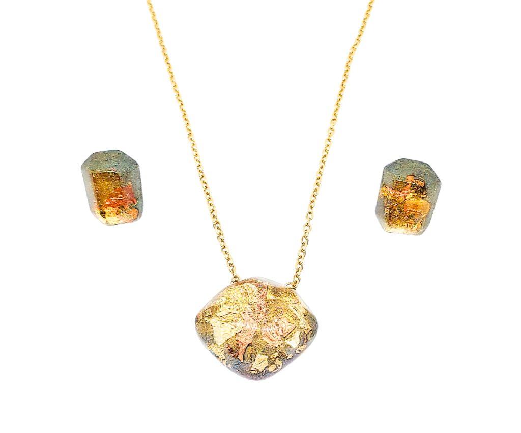 Gold Foil Kanazawa Foil Pendant Necklace Earrings Set